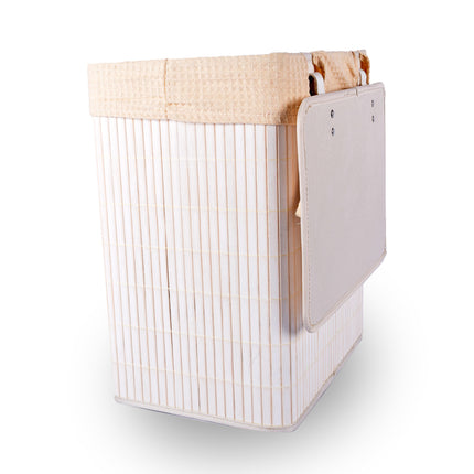 Wasmand | Set | 37Liter | Bamboe wasmand | Wit | Opbergmand | 14 cm*12 cm*24 cm | Wasbox | Ideaal voor Wassen, en Speelgoedopslag