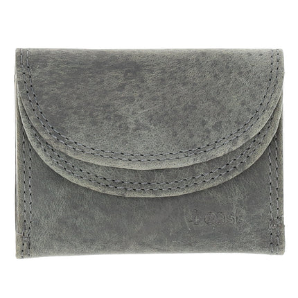 Dubbele Overslag Kleine Leren Portemonnee | Unisex RFID Bescherming | Handige Portefeuille Heren & Dames | Met 2 Overslagkleppen | 2 Pasjeshouder, Bil & Muntvak | 9x7x2cm - Grijs