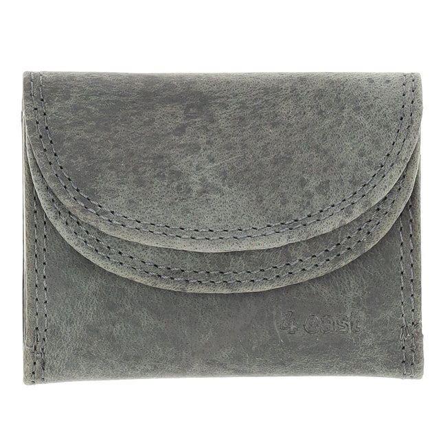 Dubbele Overslag Kleine Leren Portemonnee | Unisex RFID Bescherming | Handige Portefeuille Heren & Dames | Met 2 Overslagkleppen | 2 Pasjeshouder, Bil & Muntvak | 9x7x2cm - Grijs