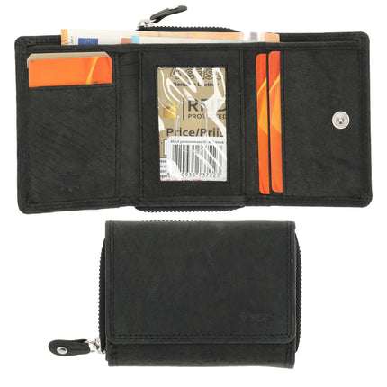 Portemonnee Unisex Anti Skim | Overslagportemonne Voor Heren & Dames | Mini Portemonnee Met Rits & RFID | 5 Pasjeshouder | Ideaal Cadeautjes | 11x9x3 cm – Zwart