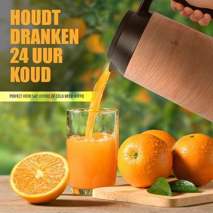 Thermoskan - Isoleerkan 1 liter - houtlook - Isoleerkannen - warmte tot +5h.