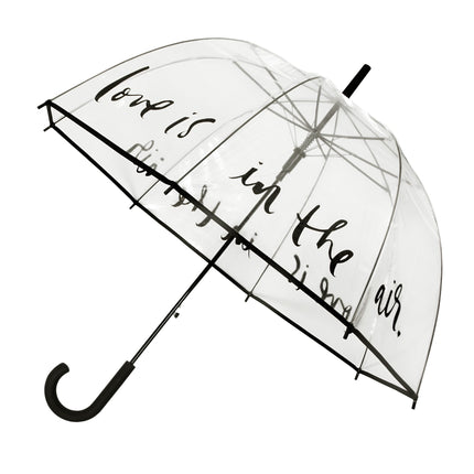 Transparante Koepelparaplu met "Love is in the Air" – Automatisch Open – Grote Paraplu voor Bruiloft, Cadeau of Dagelijks Gebruik – 85 cm