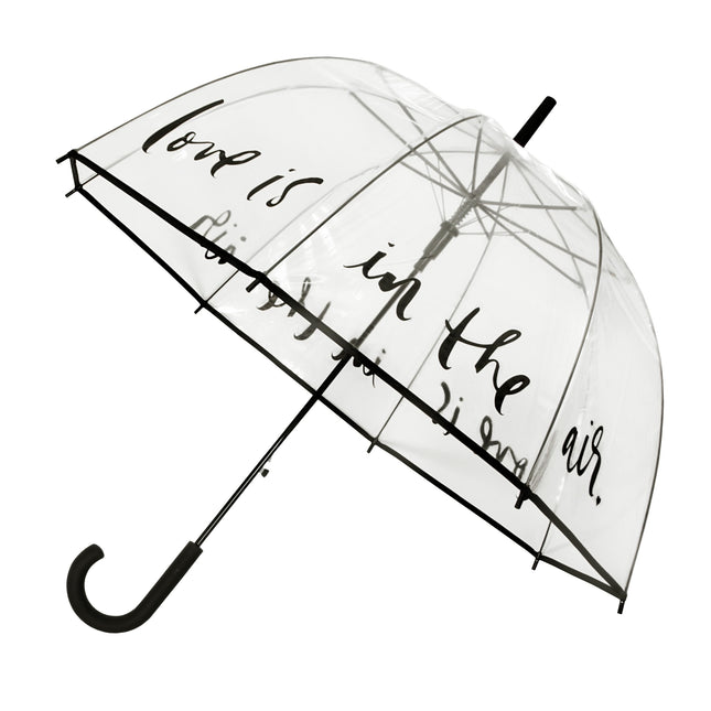 Transparante Koepelparaplu met "Love is in the Air" – Automatisch Open – Grote Paraplu voor Bruiloft, Cadeau of Dagelijks Gebruik – 85 cm