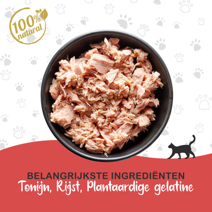 24x Natvoer voor Katten - Tonijn in Blik  - Gelei Mix -  85g - 51% Tonijn & Rijst - Premium Natvoer Adult Katten 