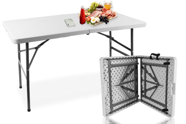 Weerbestendige Klaptafel - 123x61.5x74cm - Inklapbare Campingtafel voor Buiten - Opvouwbare Tuintafel met Handvat - Verstelbare Hoogtes, Stevige Tafel voor 2-4 Personen