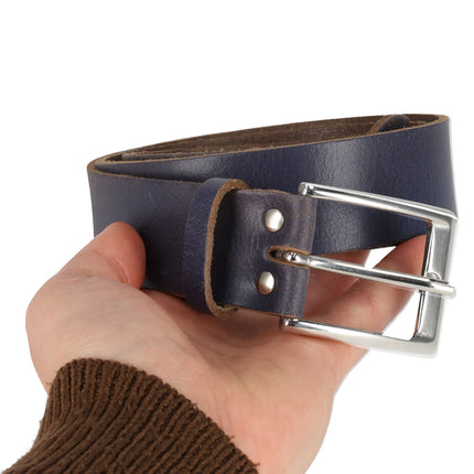 Leren Broekriem Jeans | Unisex Riem Heren & Dames | Echt Leer - Blauwe Jeans Riem | Riemmaat 85cm – Totale lengte 102.5cm | 3.5cm Breedte 