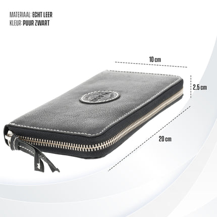 Zwarte Dames Portemonnee Met Rits | Leren Portemonnee met RFID - 12 Pasjeshouders, Briefgeld & Muntvak | 20x10x2.5cm | | Beste Portemonnee als Cadeautjes 