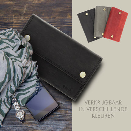 Horeca Portemonnee -  Horeca Portefeuille voor Heren & Dames - Kelnersbeurs met RFID Bescherming -Buffelleer Zwart - 14 Kaartsleuven, 4 Briefgeldvakken - Muntvak met Rits