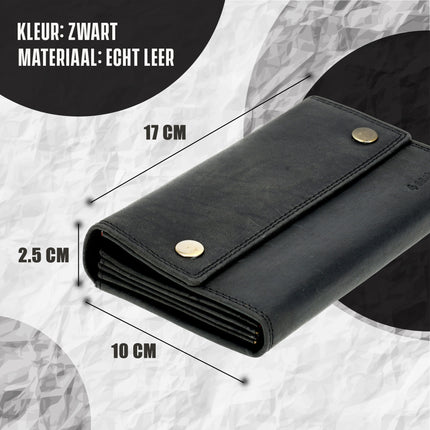 Horeca Portemonnee -  Horeca Portefeuille voor Heren & Dames - Kelnersbeurs met RFID Bescherming -Buffelleer Zwart - 14 Kaartsleuven, 4 Briefgeldvakken - Muntvak met Rits